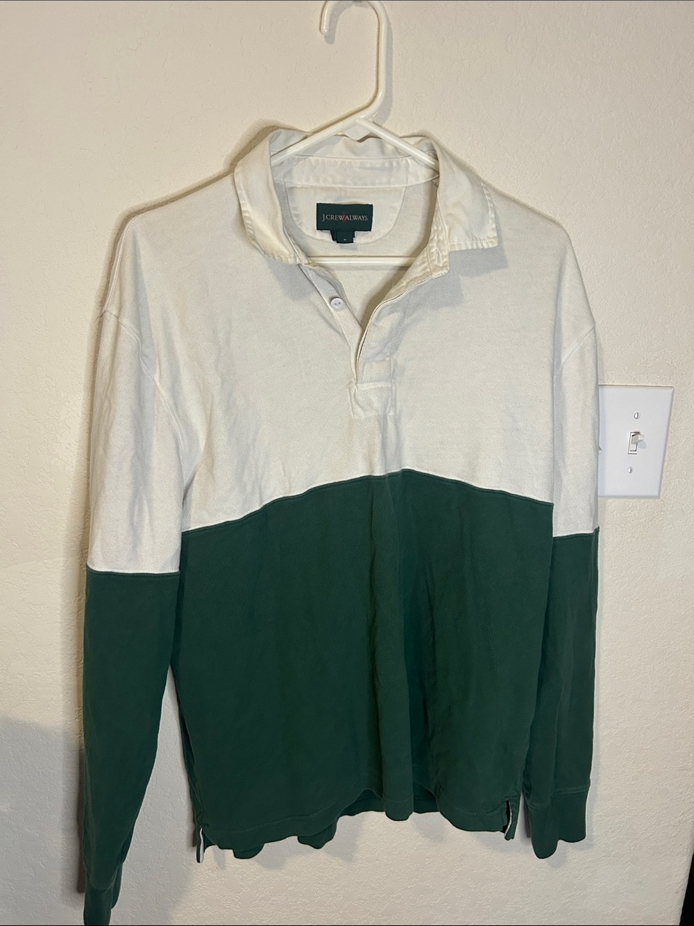 J. Crew Two-Tone Rugby Polo in White and Forest Green